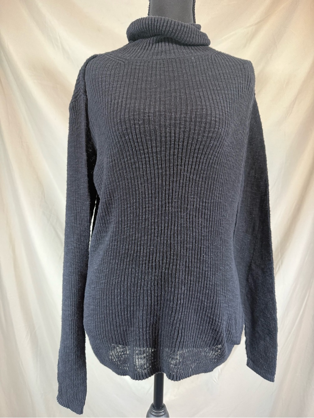 Zara Ribbed Semi-Sheer Turtleneck Sweater Black - Large